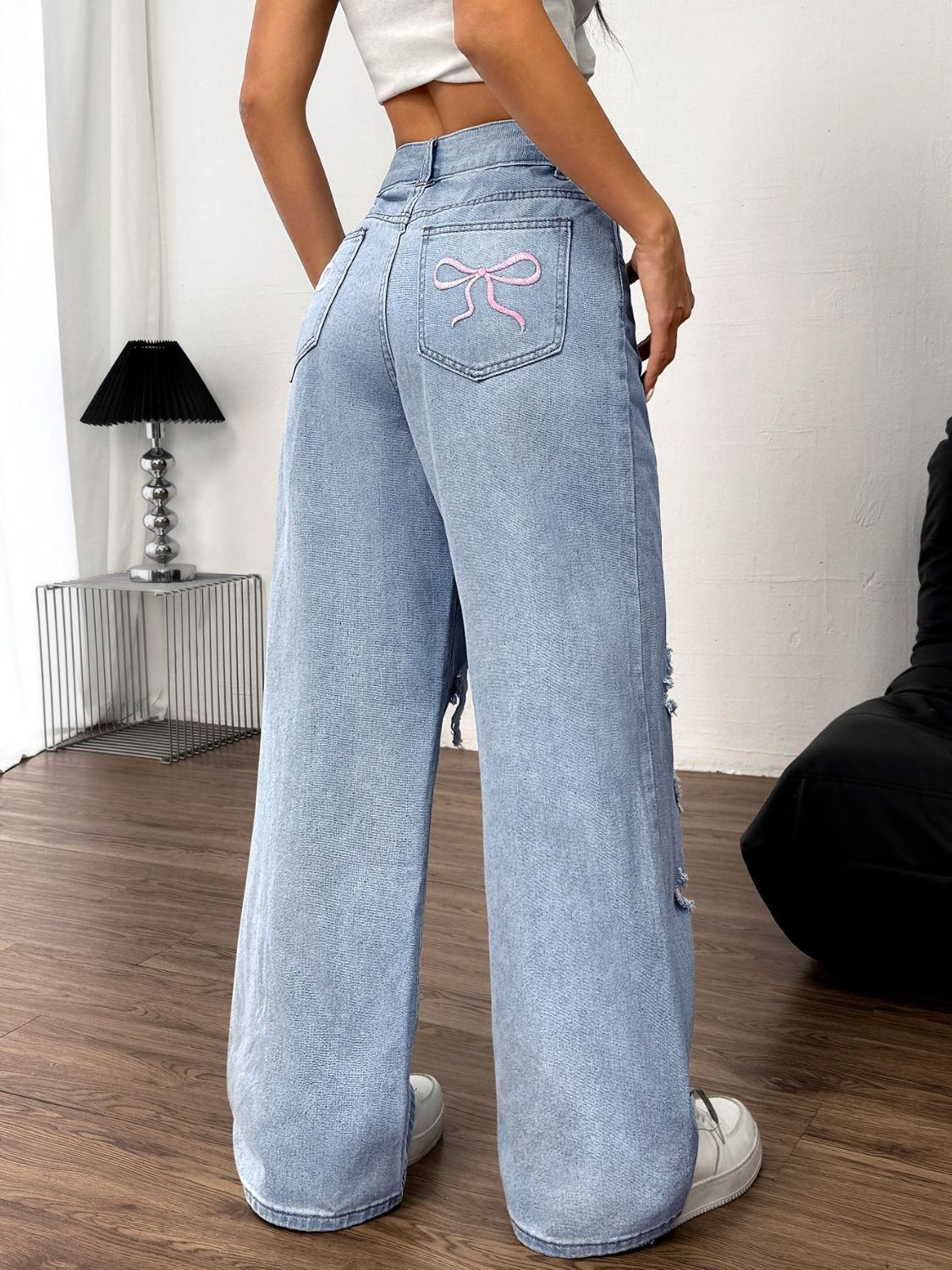 Distressed Wide Leg Jeans with Pockets - Body By J'ne