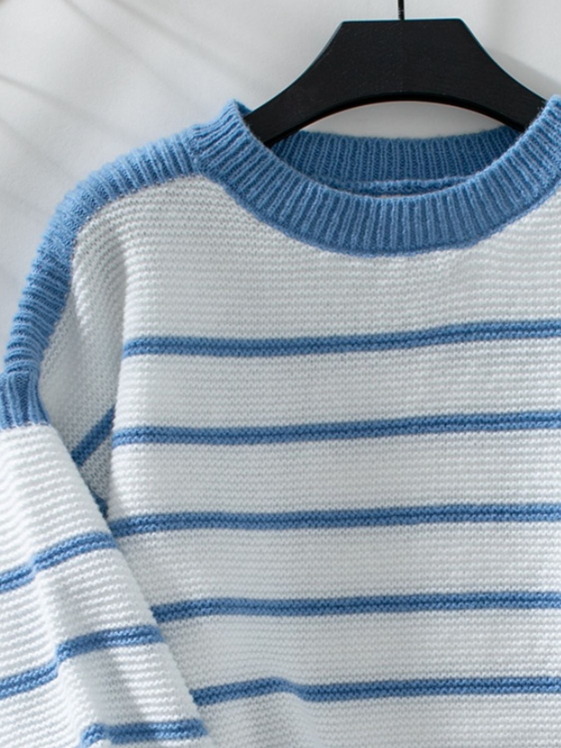 Striped Round Neck Long Sleeve Sweater - Body By J'ne