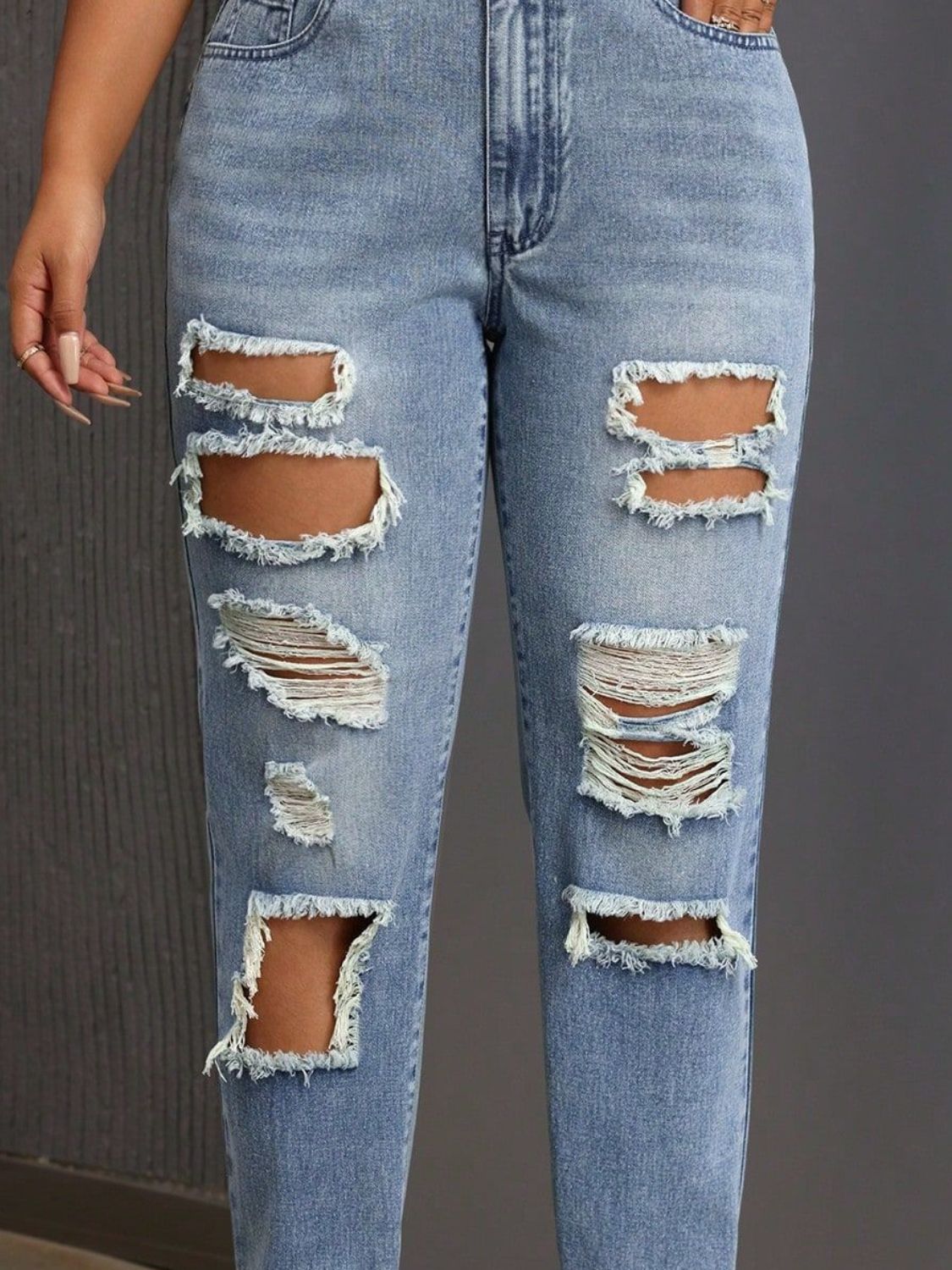 Distressed High Rise Jeans with Pockets - Body By J'ne