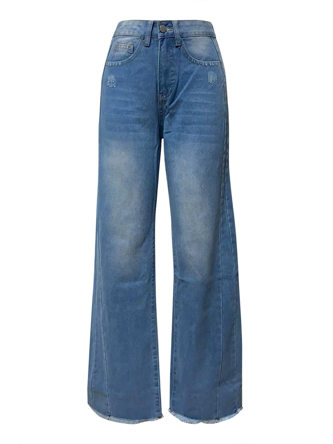 Raw Hem Wide Leg Jeans with Pockets - Body By J'ne