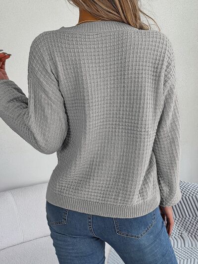 Cable-Knit Round Neck Long Sleeve Sweater - Body By J'ne