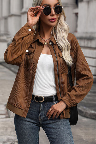 Textured Zip Up Collared Neck Jacket - Body By J'ne