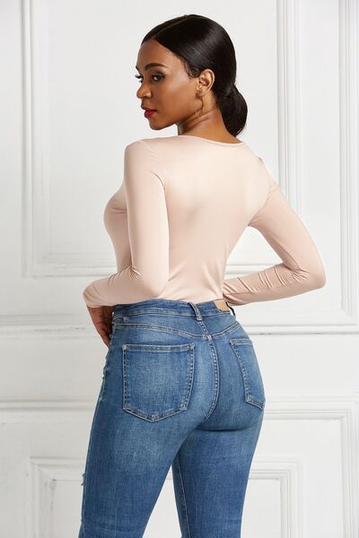 Half Zip Scoop Neck Long Sleeve Bodysuit - Body By J'ne