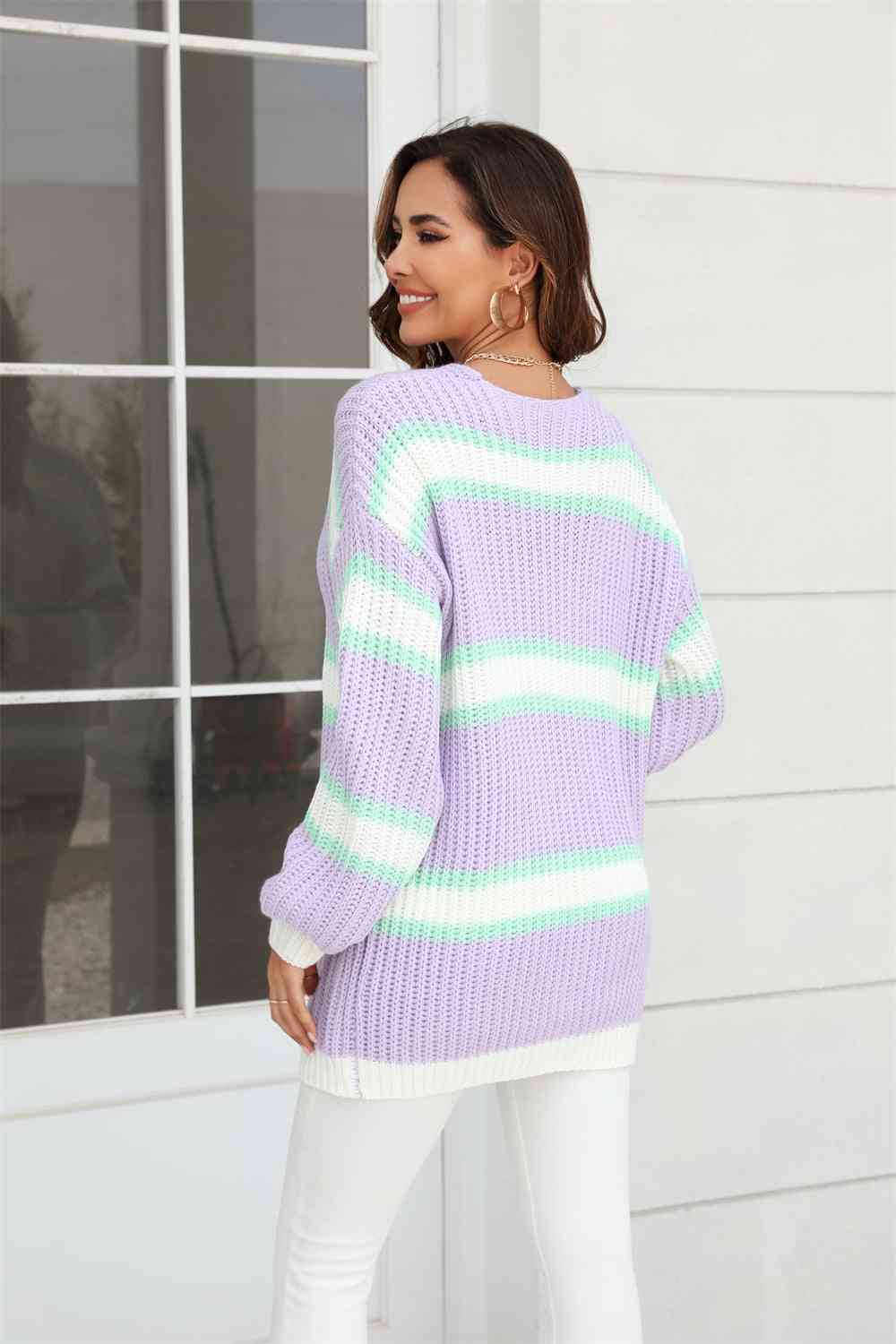 Color Block Ribbed Dropped Shoulder Open Front Cardigan - Body By J'ne