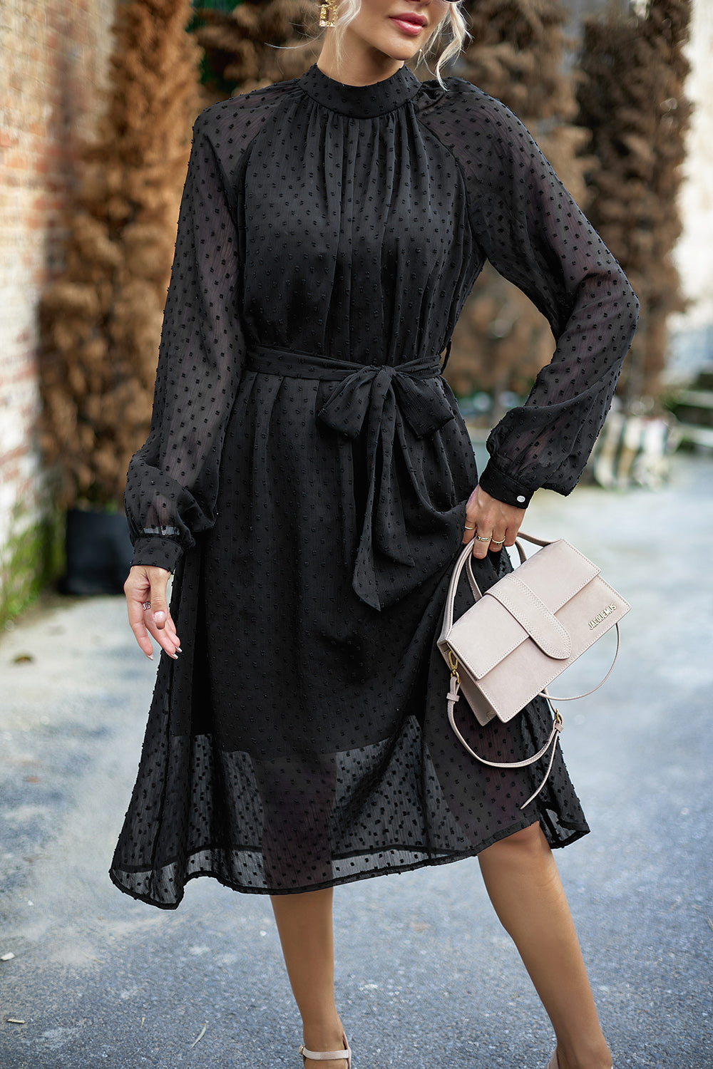 Swiss Dot Tie Waist Dress - Body By J'ne