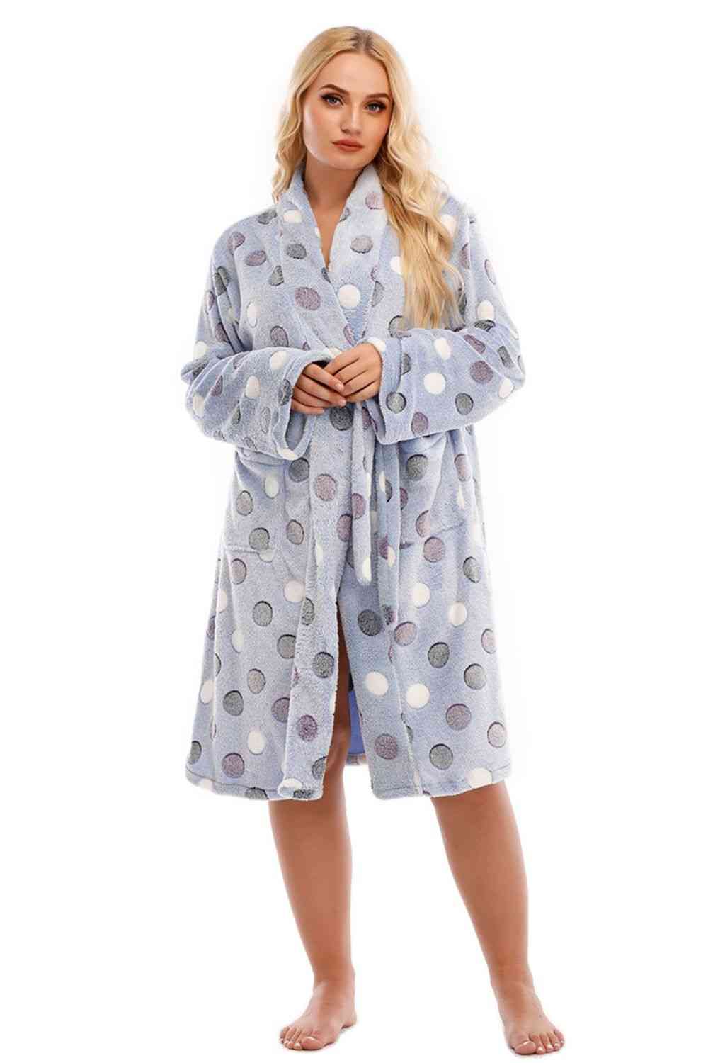 Plus Size Printed Tie Waist Robe with Pocket - Body By J'ne