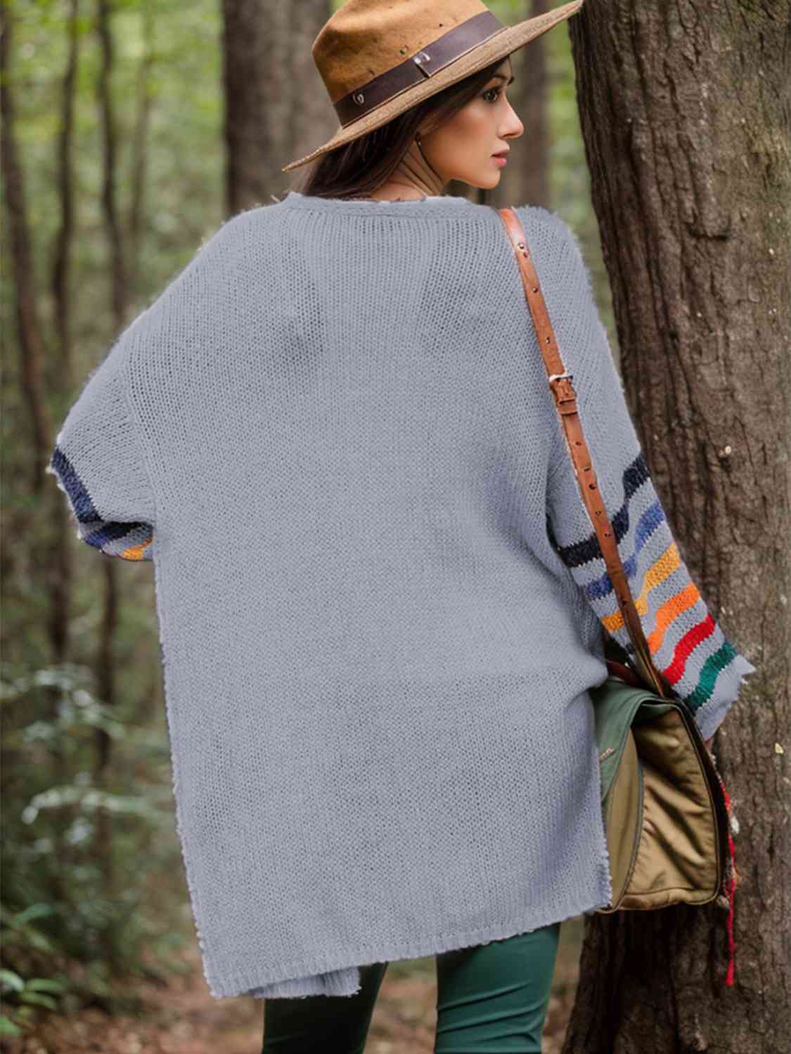 Striped Open Front Long Sleeve Cardigan - Body By J'ne