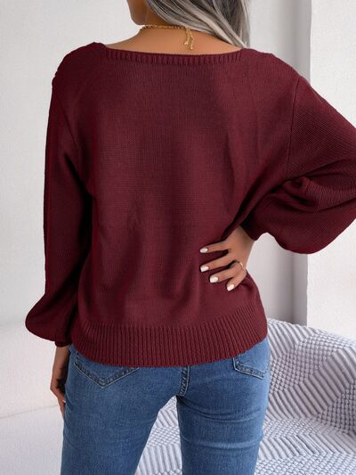 Cable-Knit Square Neck Long Sleeve Sweater - Body By J'ne