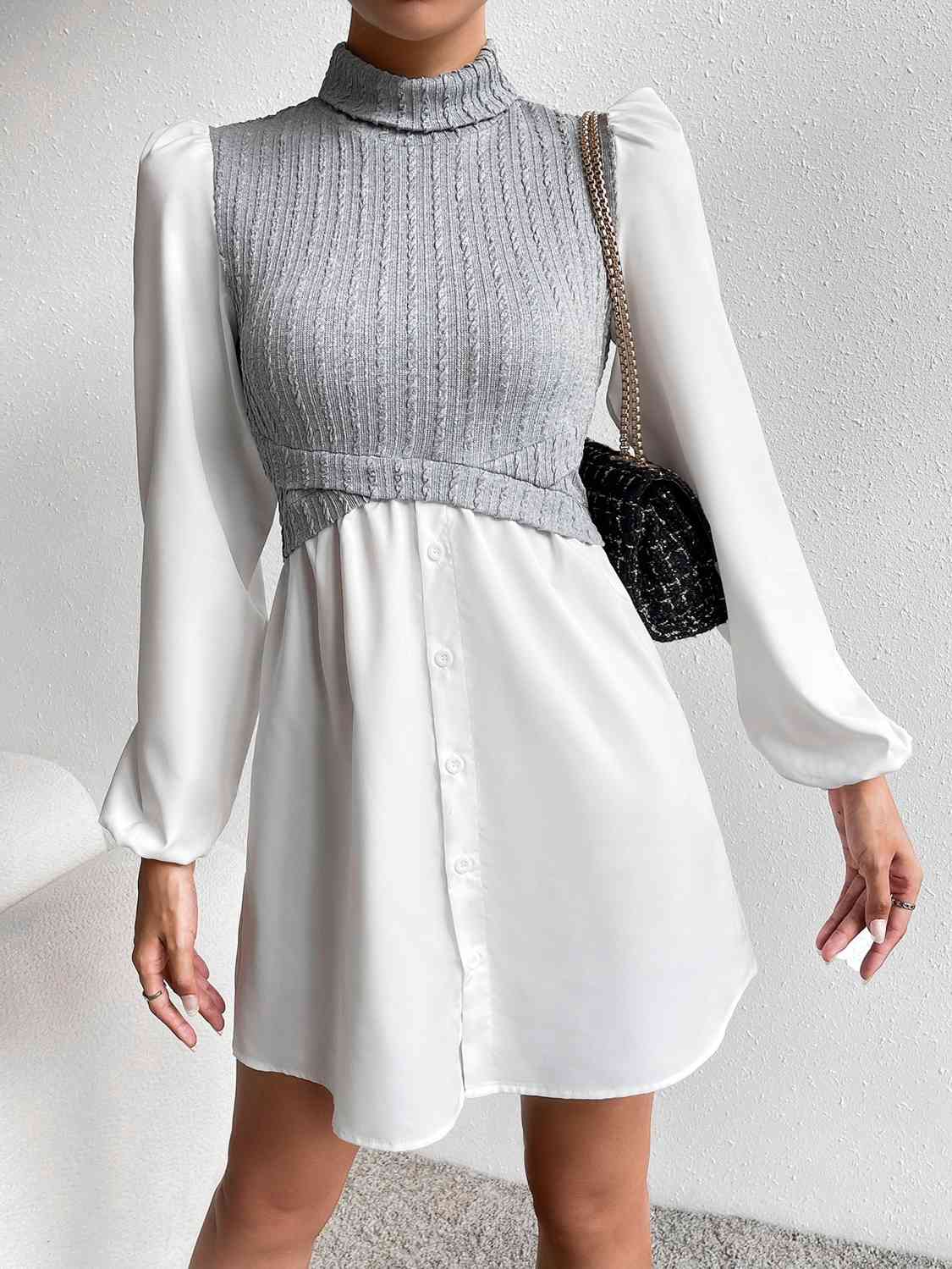 Turtleneck Puff Sleeve Mini Dress - Body By J'ne