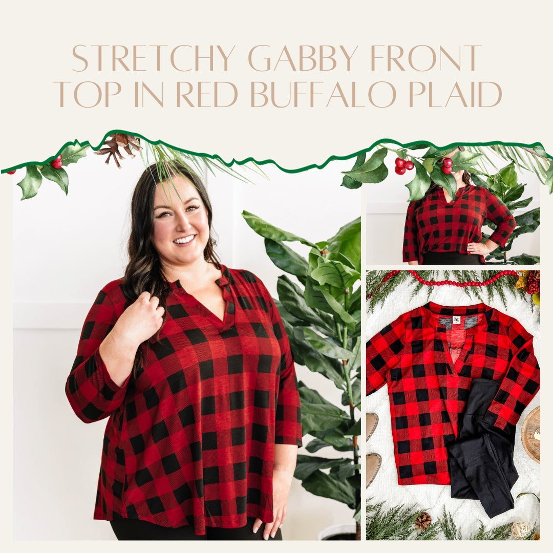 Stretchy Gabby Front Top In Red Buffalo Plaid - Body By J'ne