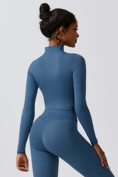 Zip Up Long Sleeve Cropped Active Top - Body By J'ne