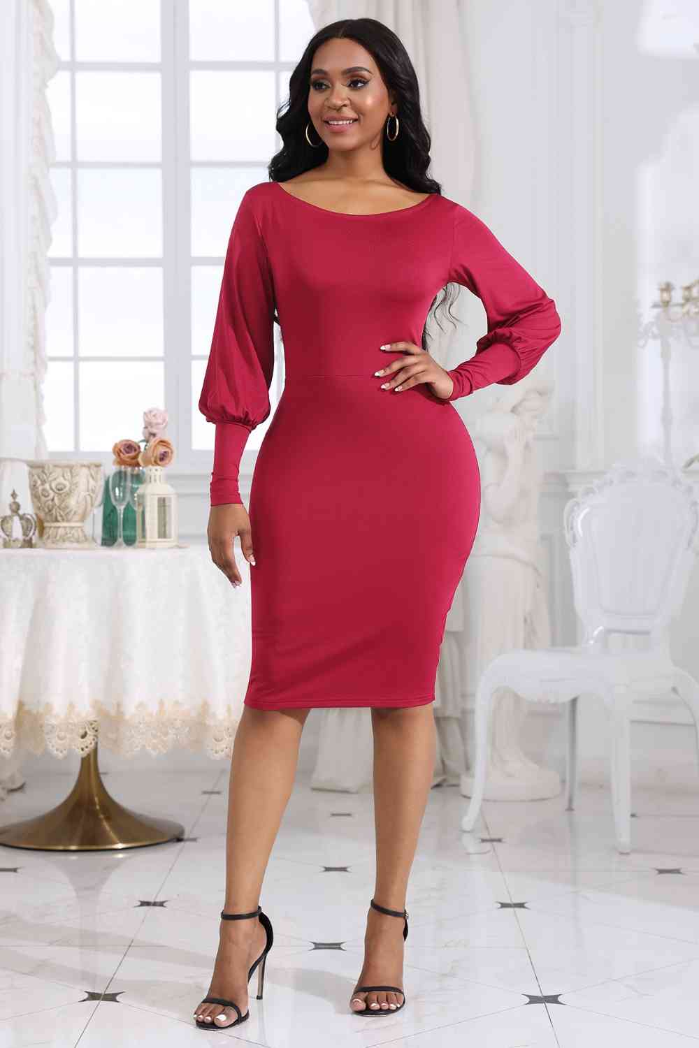 Boat Neck Lantern Sleeve Dress – Body By J'ne Boat Neck Lantern Sleeve Dress – Body By J'ne