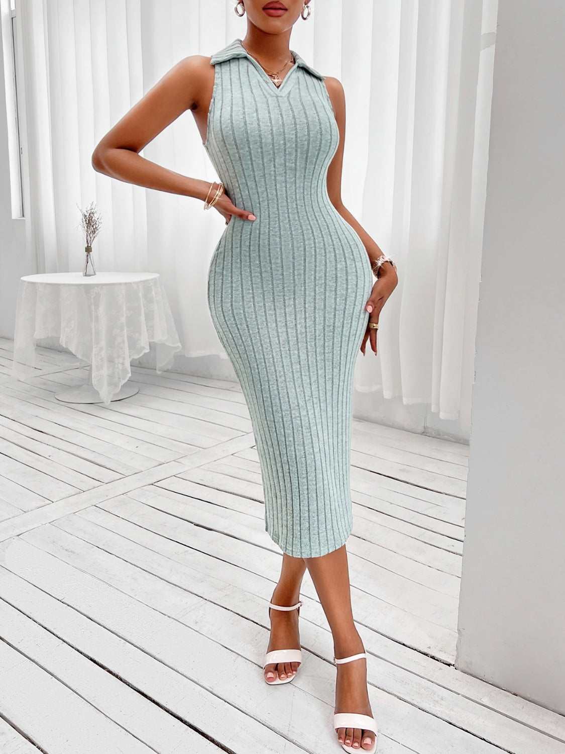 Johnny Collar Sleeveless Sweater Dress - Body By J'ne