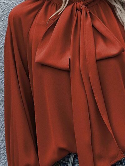 Tie Neck Lantern Sleeve Blouse - Body By J'ne