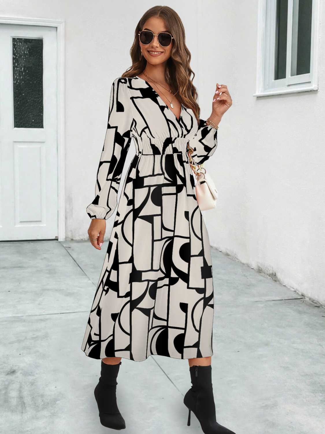 Surplice Neck Long Sleeve Midi Dress - Body By J'ne