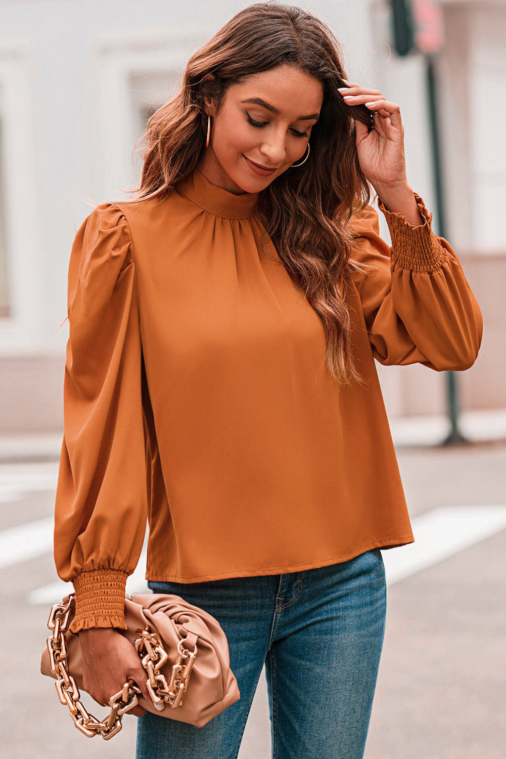 Mock Neck Puff Sleeve Blouse - Body By J'ne