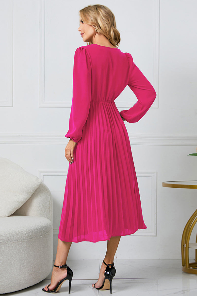 V-Neck Long Sleeve Tie Waist Midi Dress - Body By J'ne