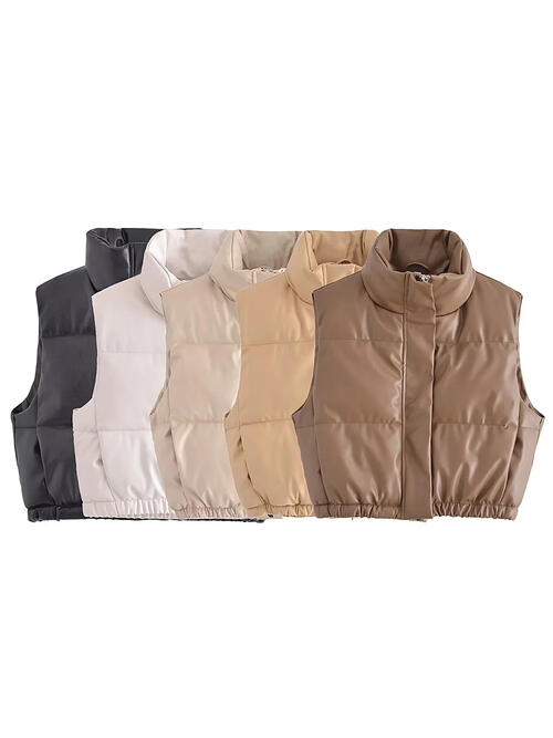 PU Leather Zip Up Drawstring Vest - Body By J'ne