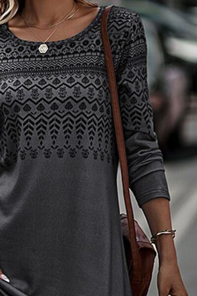 Printed Round Neck Long Sleeve T-Shirt - Body By J'ne