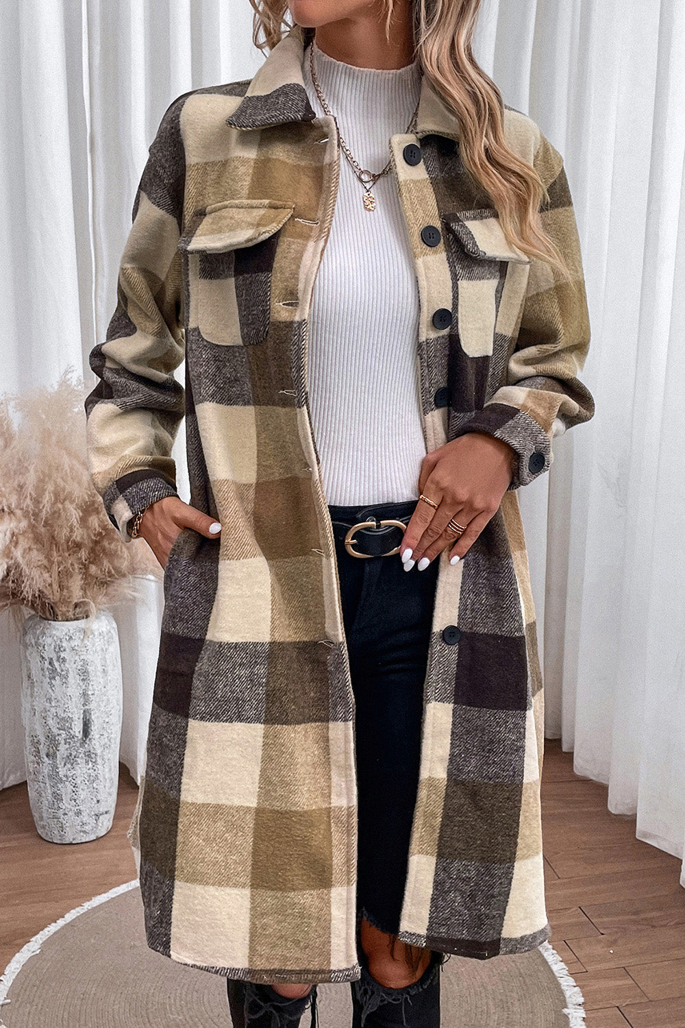 Plaid Button Down Longline Coat - Body By J'ne