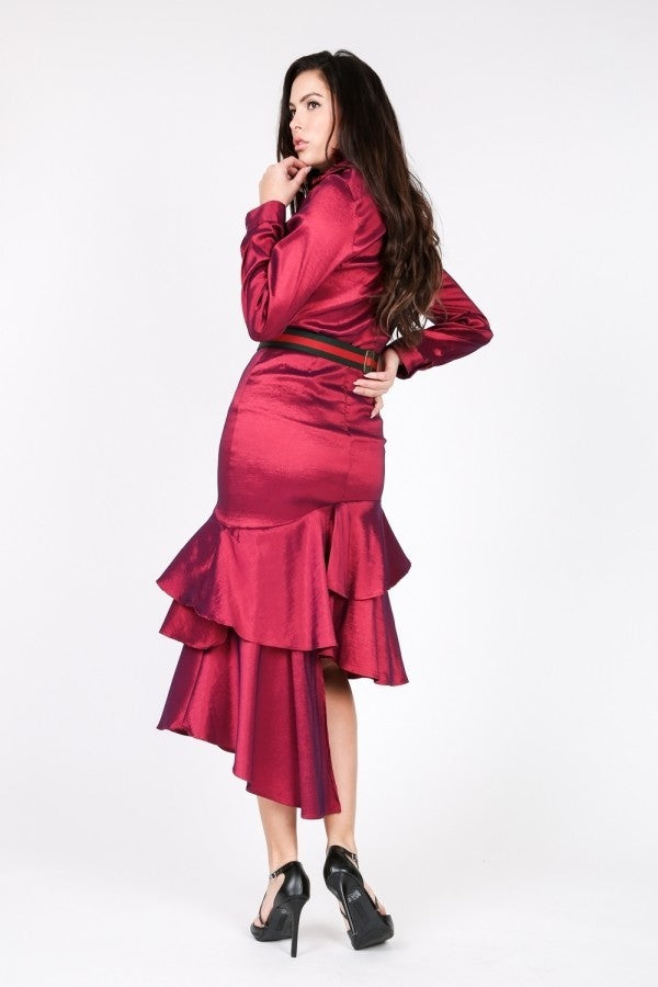 Asymmetrical Ruffle Bottom Satin Skirt - Body By J'ne