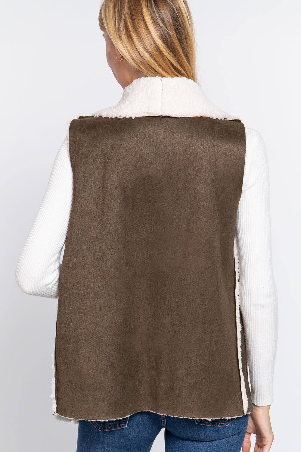 Shawl Faux Suede Fur Bonded Vest - Body By J'ne