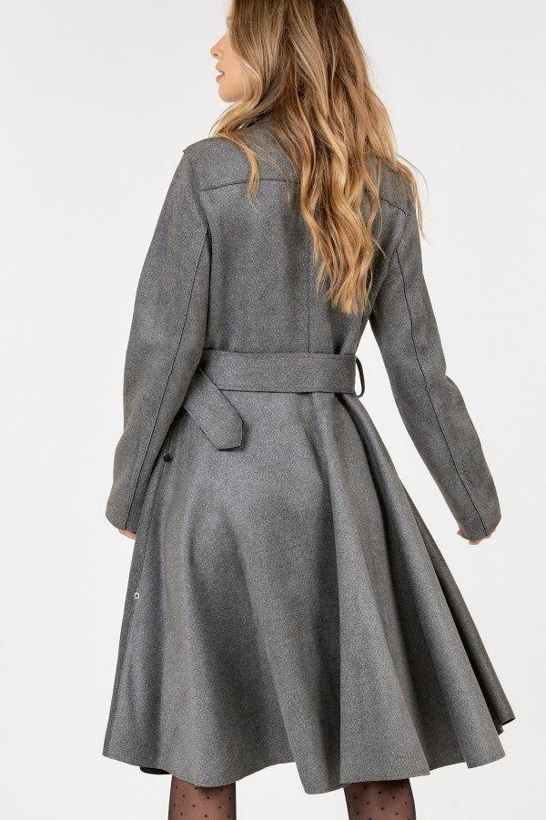 Waist Belt Tacked Faux Suede Coat Solid Coat - Body By J'ne