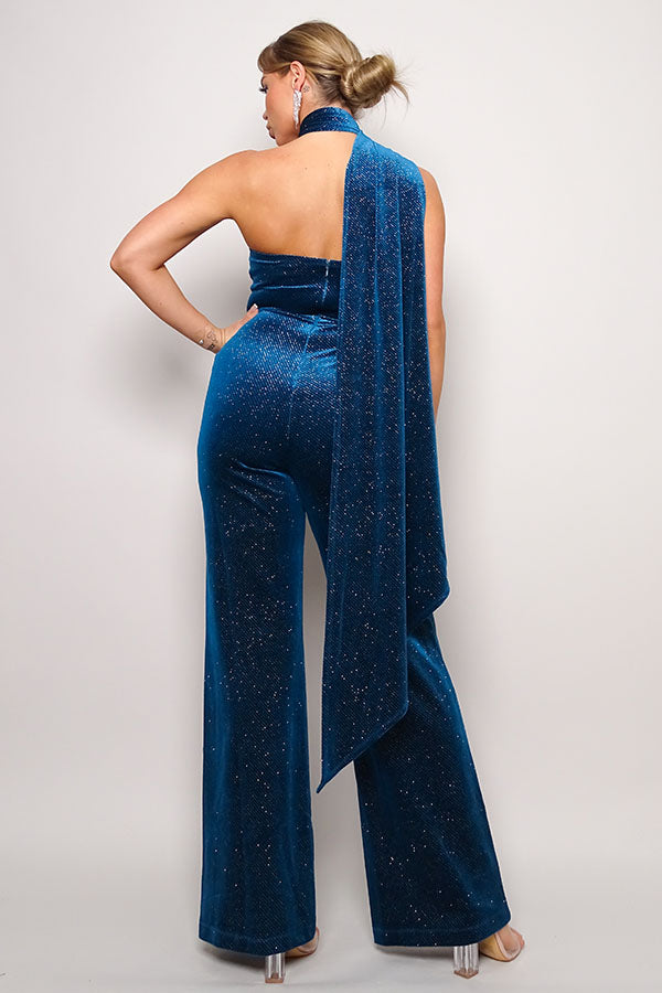 Scarf Top Glitter Velvet Jumpsuit - Body By J'ne