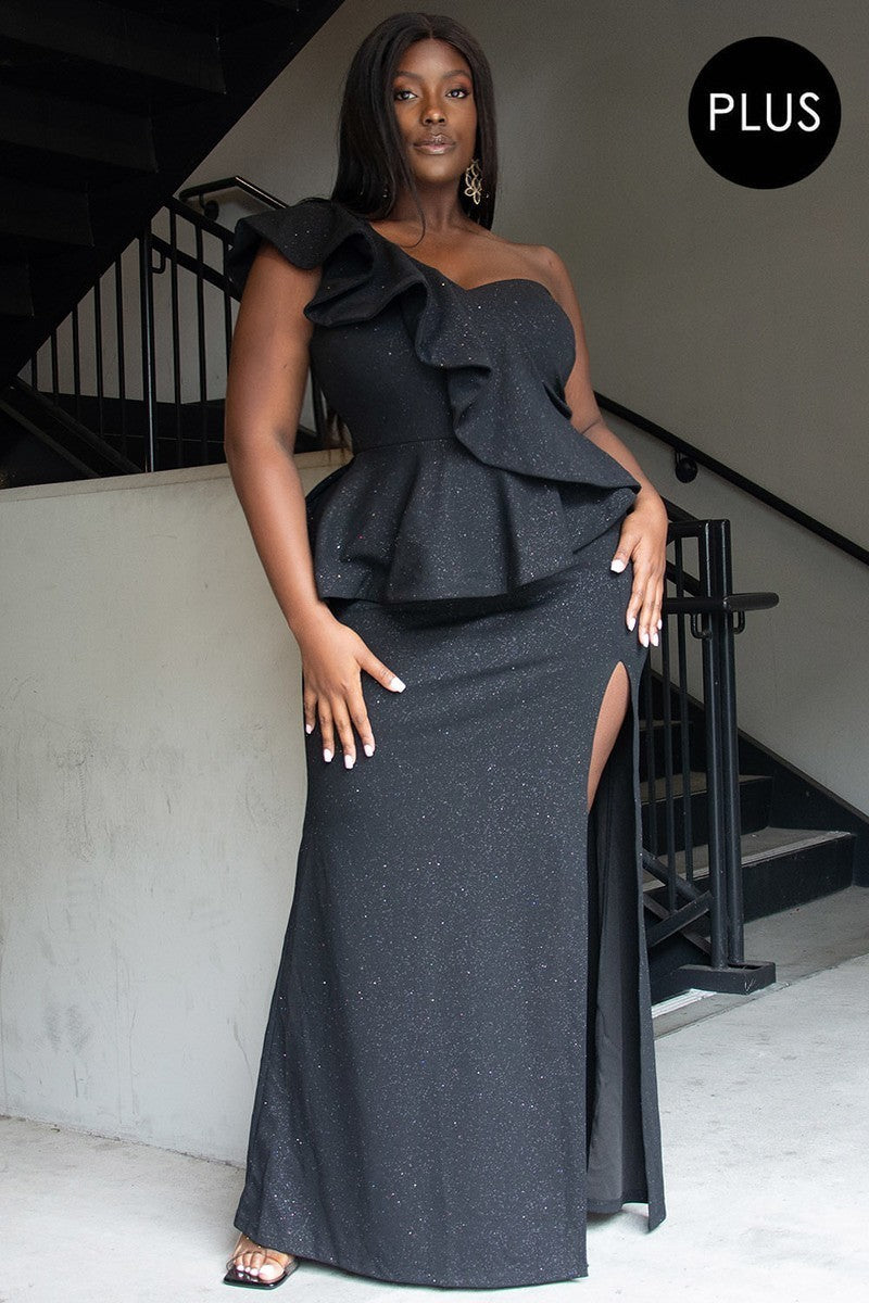 Glitter Ruffle Across Body Plus Size Maxi Dress  Body By J'ne