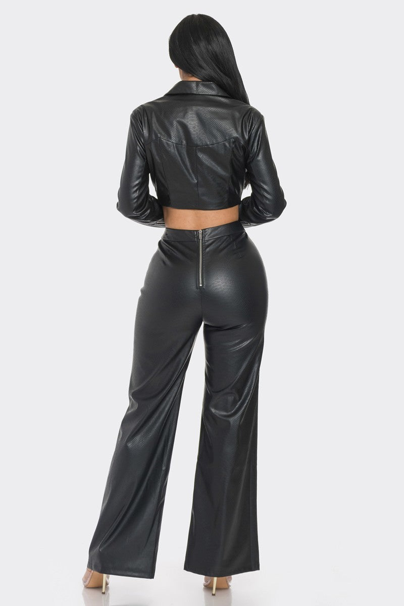 Faux Leather Set With Rhinestone Detail - Body By J'ne