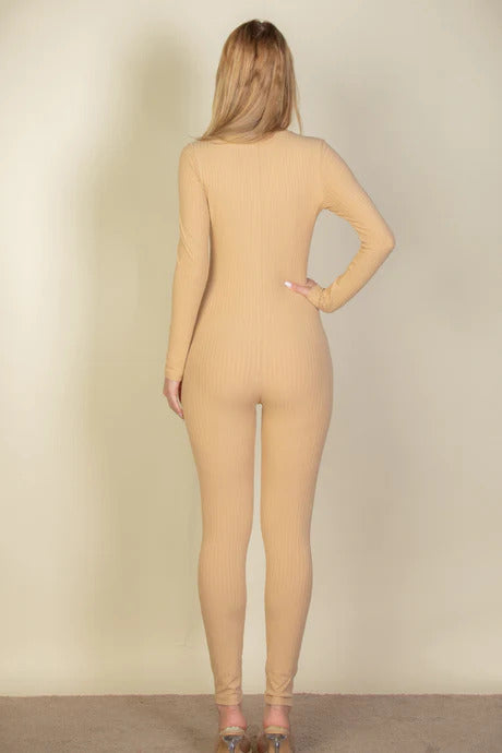 Ribbed Scoop Neck Long Sleeve Jumpsuit - Body By J'ne