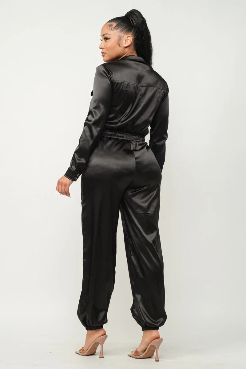 Front Zipper Pockets Top And Pants Jumpsuit - Body By J'ne