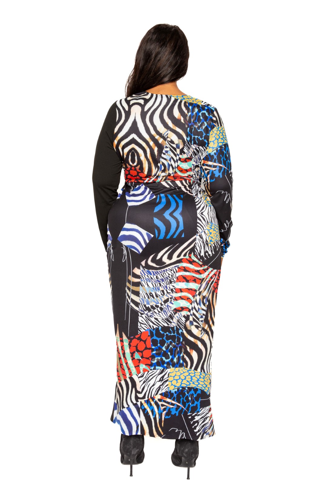 Animal Print Splice Dress With High-low Hem - Body By J'ne