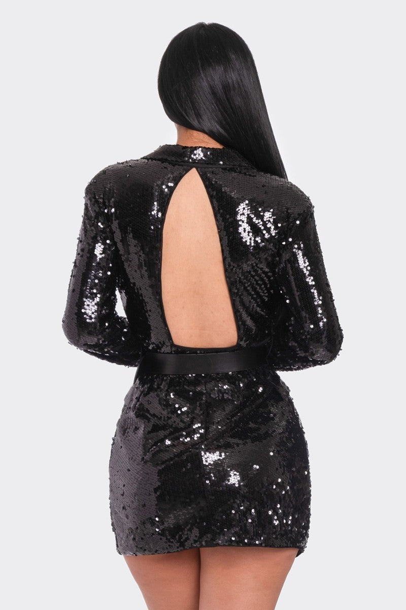 Pearl Belted Sequin Blazer Mini Dress - Body By J'ne