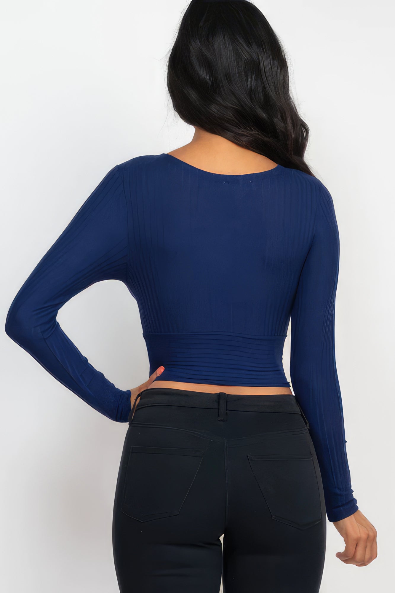 Ribbed Wrap Front Long Sleeve Top - Body By J'ne