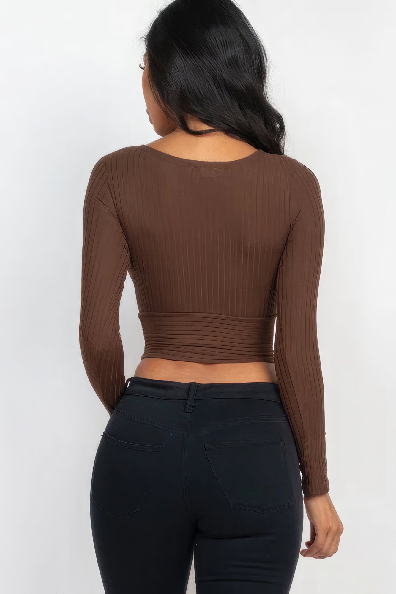 Ribbed Wrap Front Long Sleeve Top - Body By J'ne