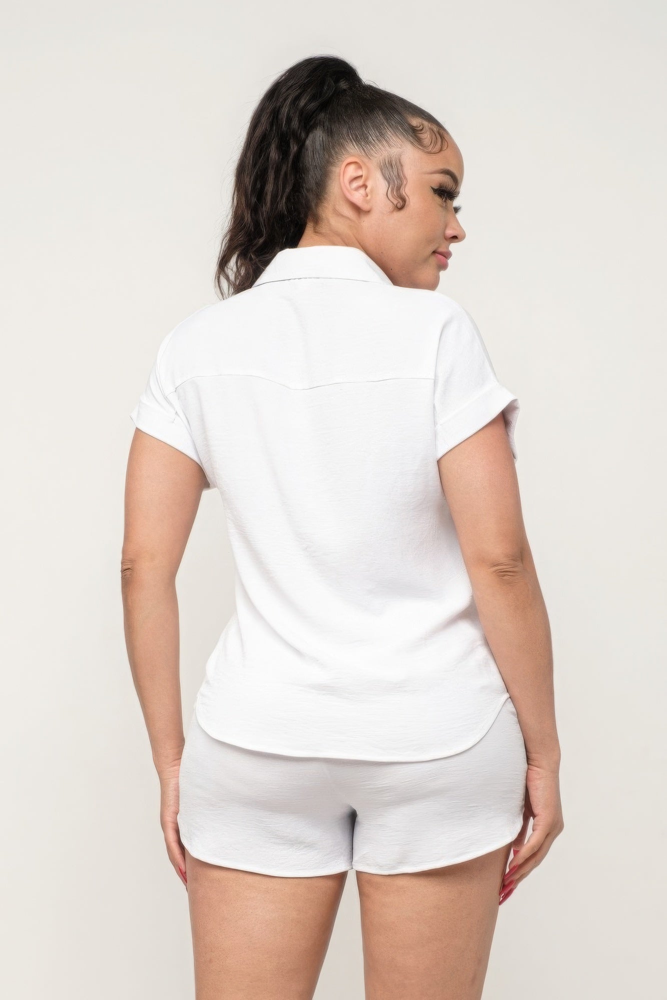 Button Down Pocket Loose Fit Top And Shorts Set - Body By J'ne