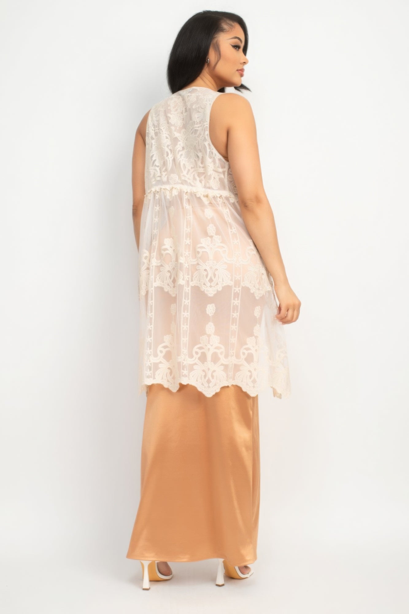 Sheer Embroidered Lace Vest - Body By J'ne