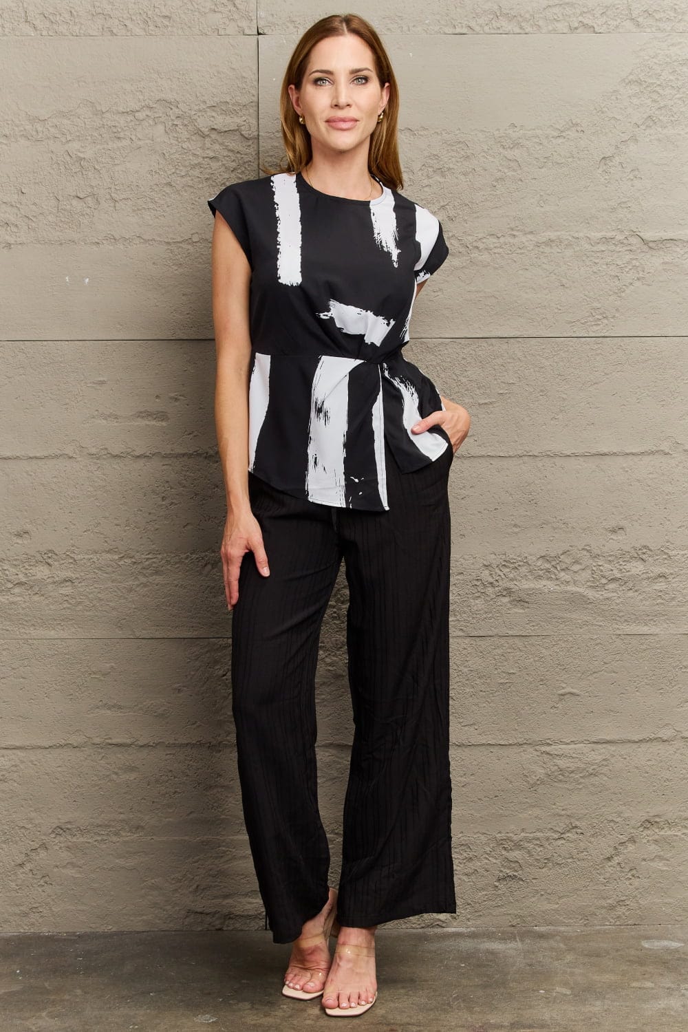 Printed Round Neck Short Sleeve Blouse - Body By J'ne