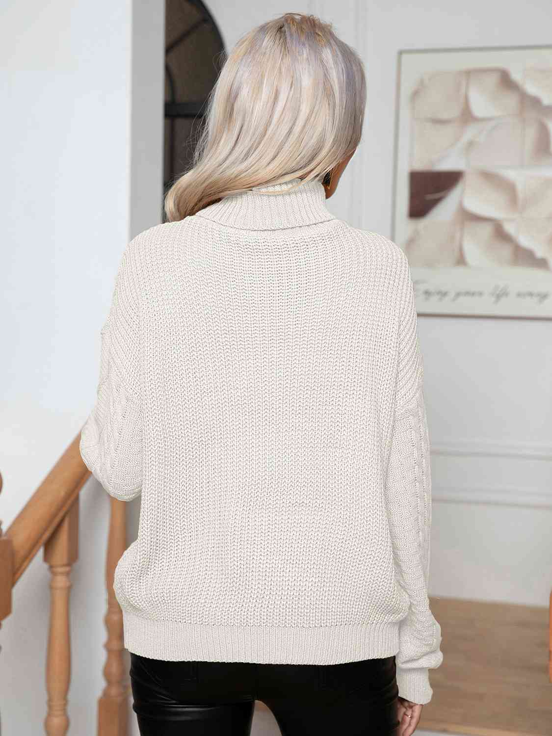 Turtleneck Cable-Knit Long Sleeve Sweater - Body By J'ne