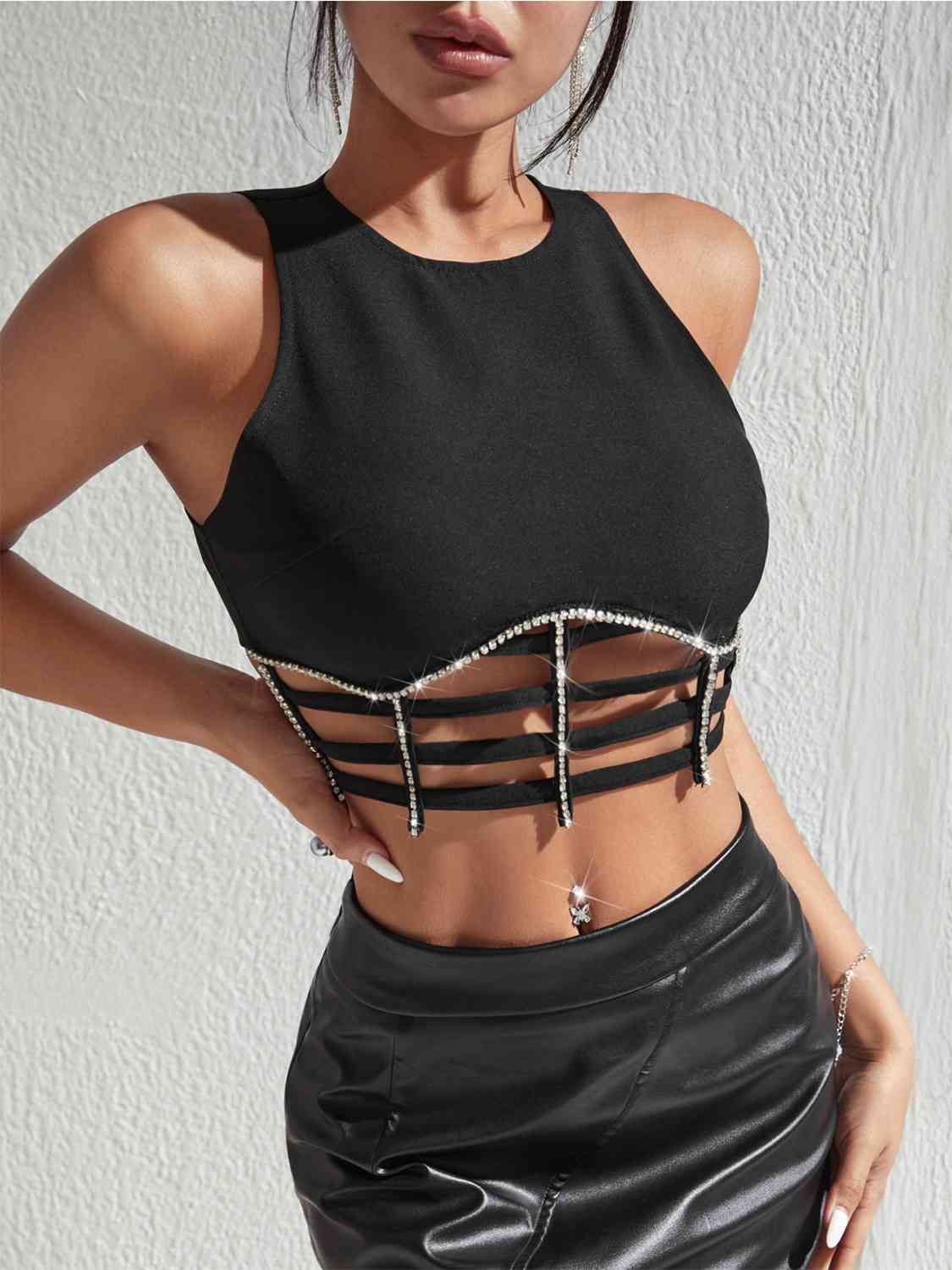 Rhinestone Decor Crop Top - Body By J'ne