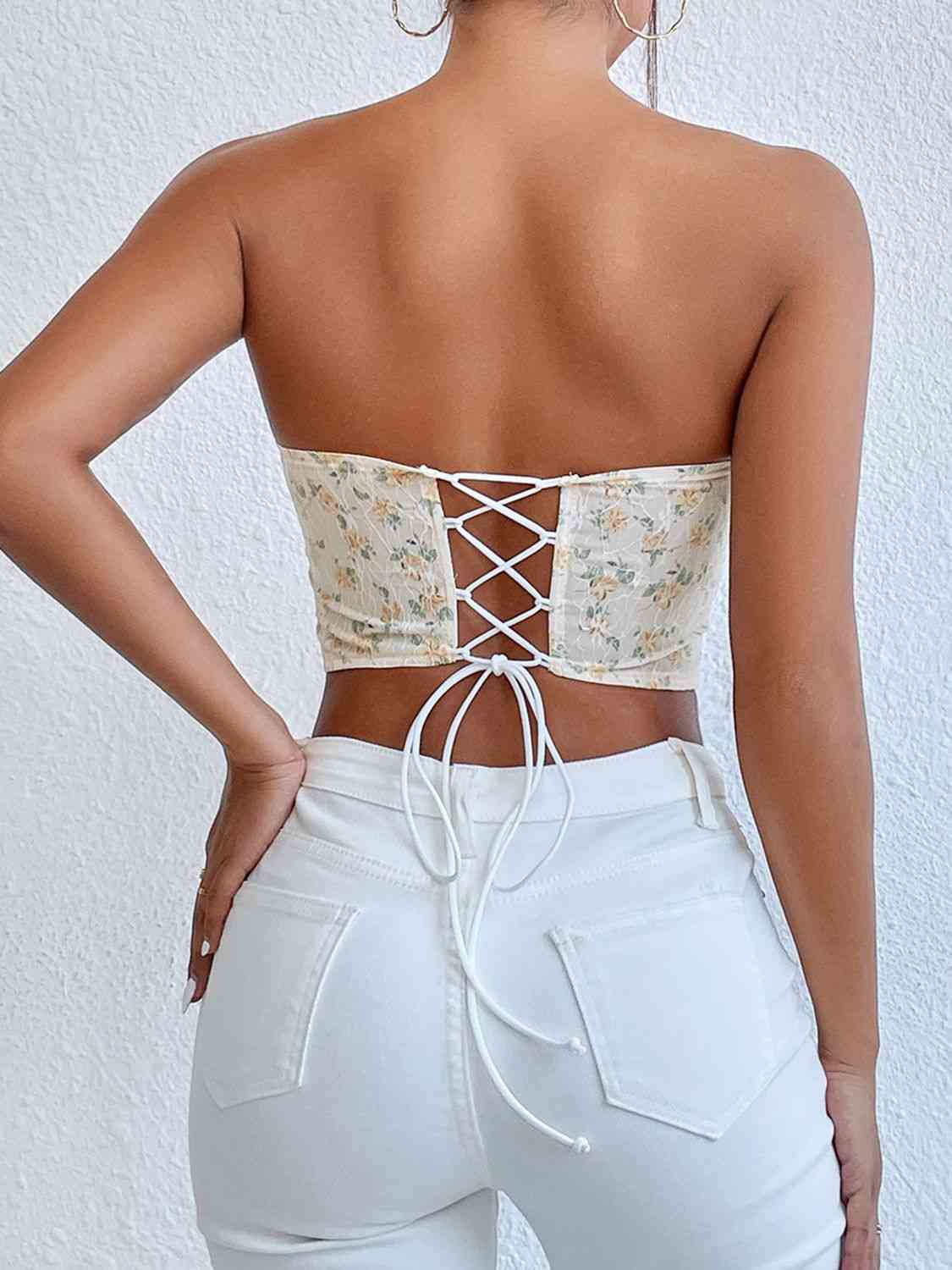Floral Lace-Up Strapless Bustier - Body By J'ne