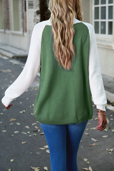Contrast Turtleneck Raglan Sleeve Sweater - Body By J'ne