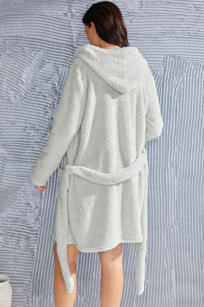 Fuzzy Tied Pocketed Hooded Lounge Nightgown - Body By J'ne