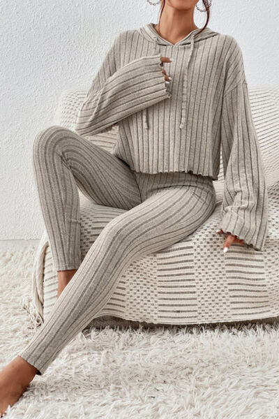 Lettuce Hem Dropped Shoulder Hooded Top and Pants Set - Body By J'ne