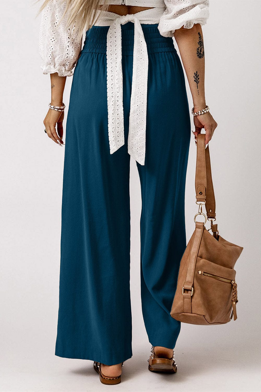 Drawstring Smocked Waist Wide Leg Pants - Body By J'ne