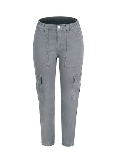 Buttoned Straight Jeans with Cargo Pockets - Body By J'ne