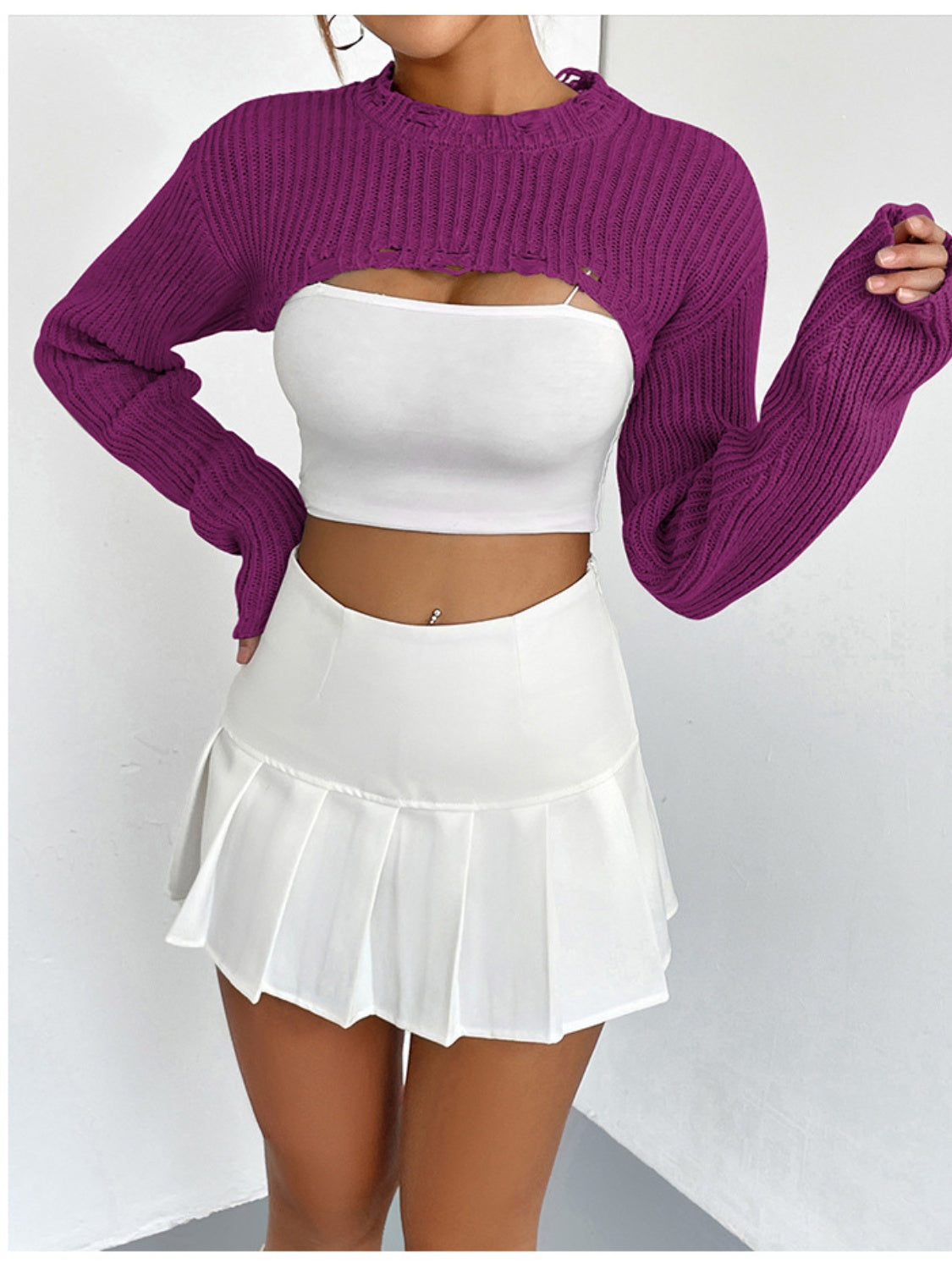 Distressed Long Sleeve Cropped Sweater - Body By J'ne