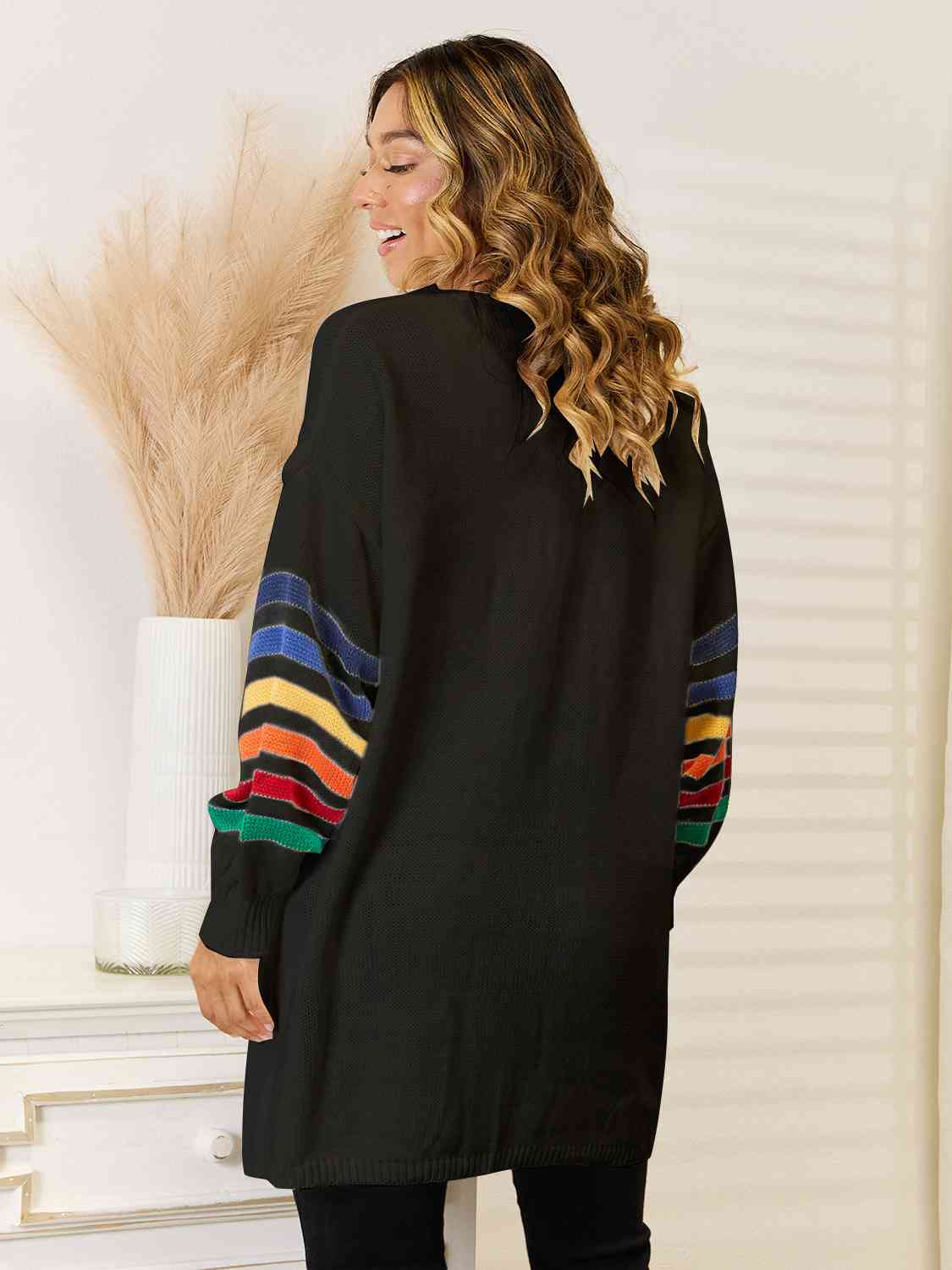 Striped Open Front Dropped Shoulder Cardigan - Body By J'ne