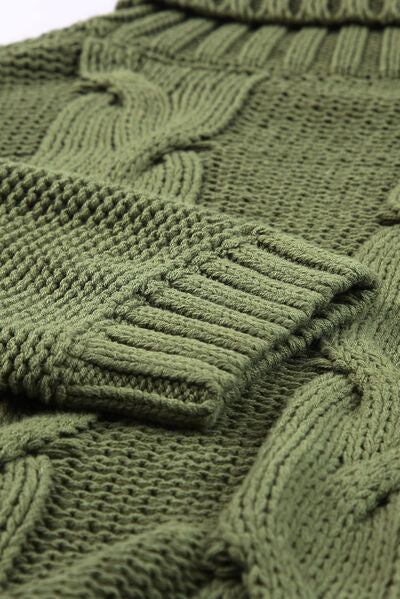 Cable-Knit Turtleneck Dropped Shoulder Sweater - Body By J'ne